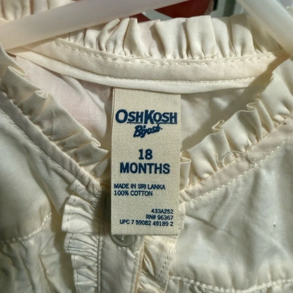 New 18 Month Oshkosh Thin Cream Long Sleeve One Piece Outfit Girls